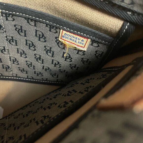 Dooney & Bourke small gray canvas logo tan leather straps and tassels.satchel. - Picture 12 of 12